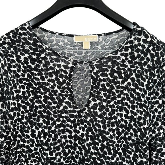 Michael Kors Womens 1X Animal Print Top Long Sleeve Viscose Blouse Black & White - Picture 3 of 8